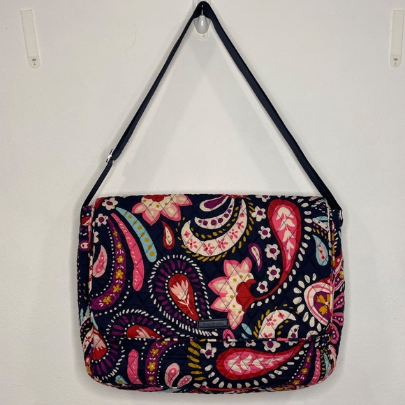 Vera Bradley Handbags - Vera Bradley Painted Paisley Messenger Laptop Blue Purple Pink Yellow White Bag